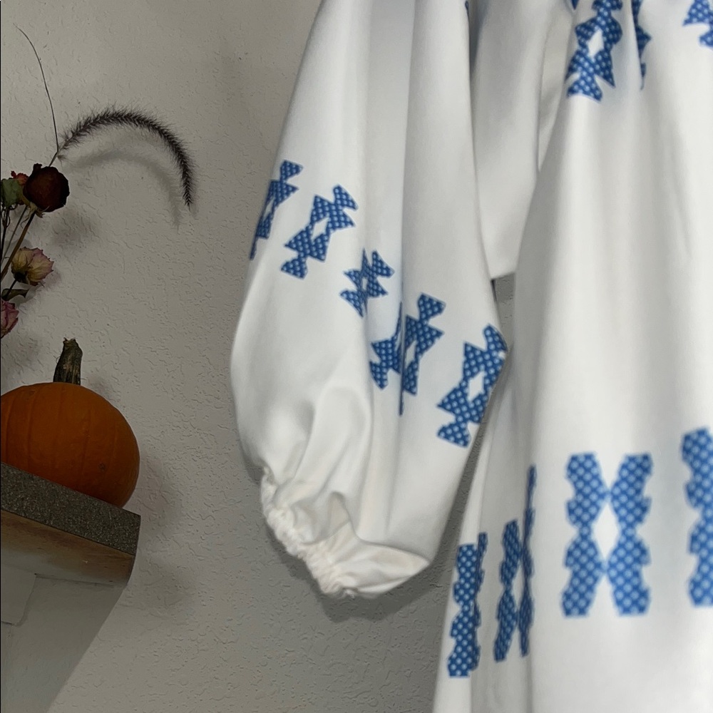 Stylish Blue and White Patterned Women's Dress Large - Picture 7 of 11